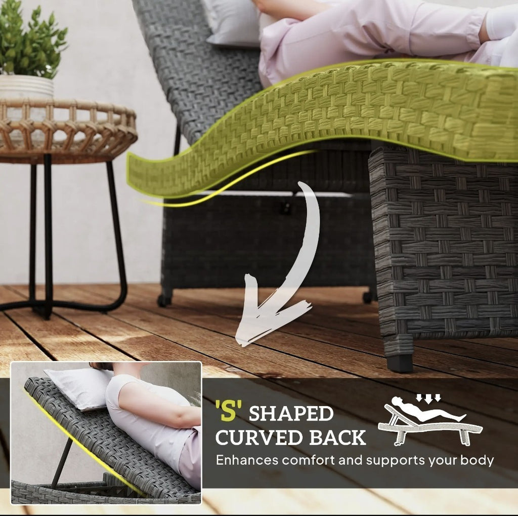 PE Rattan Sun Lounger – Mixed Grey | 4-Level Adjustable Recliner