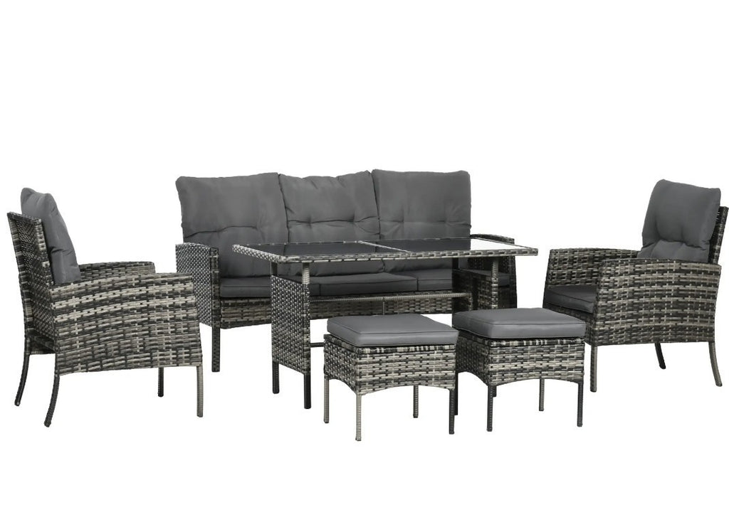 5-Seater Rattan Garden Sofa Set | 2 Armchairs & 3-Seater Wicker Sofa – Mix Grey