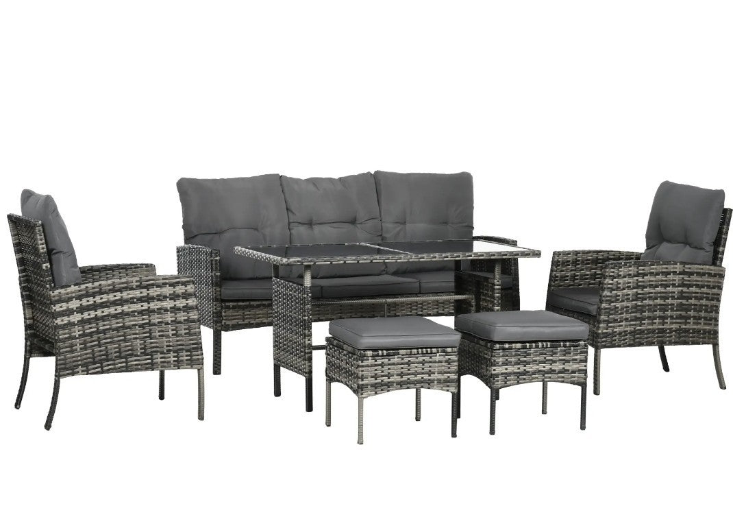 5-Seater Rattan Garden Sofa Set | 2 Armchairs & 3-Seater Wicker Sofa – Mix Grey