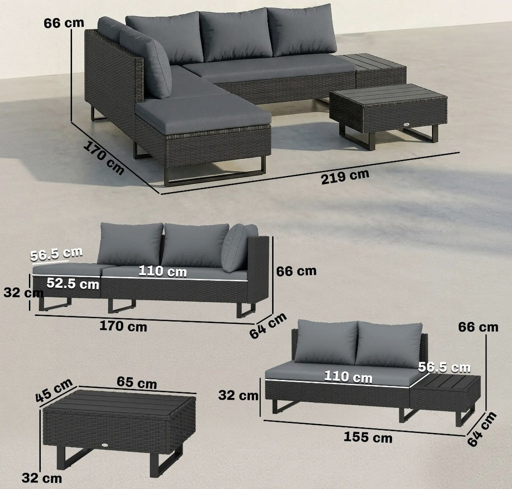 L-Shaped Rattan Garden Corner Sofa Set | Outdoor Furniture, Dark Grey