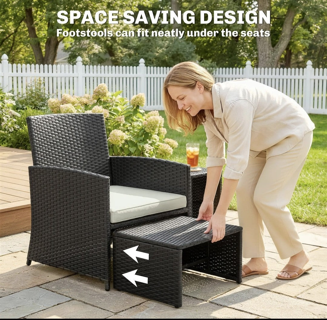 6-Piece Space-Saving Rattan Patio Furniture Set with Cushions – Black