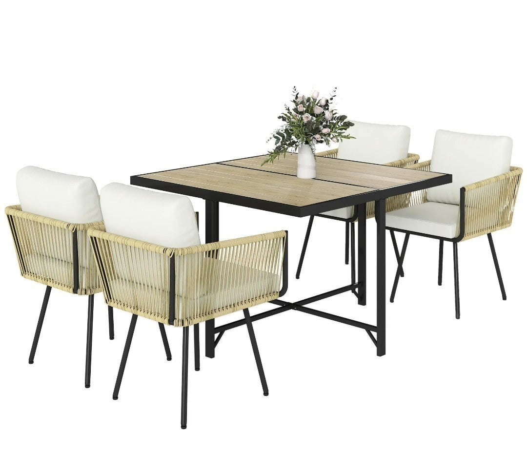 5-Piece Garden Dining Set with Armchairs – Beige | FSC Certified Metal & Wood-Plastic