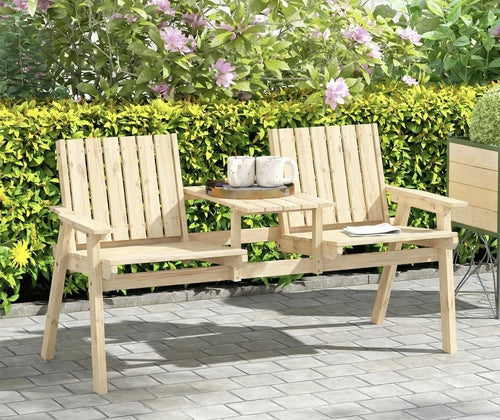 2-Seater Garden Loveseat with Middle Table | Wood Finish Patio Furniture