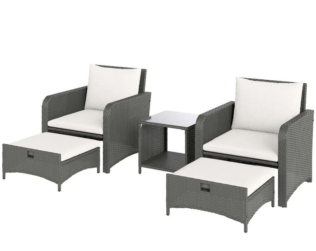 5-Piece Rattan Garden Sofa Set with 2-Tier Coffee Table – Cream White