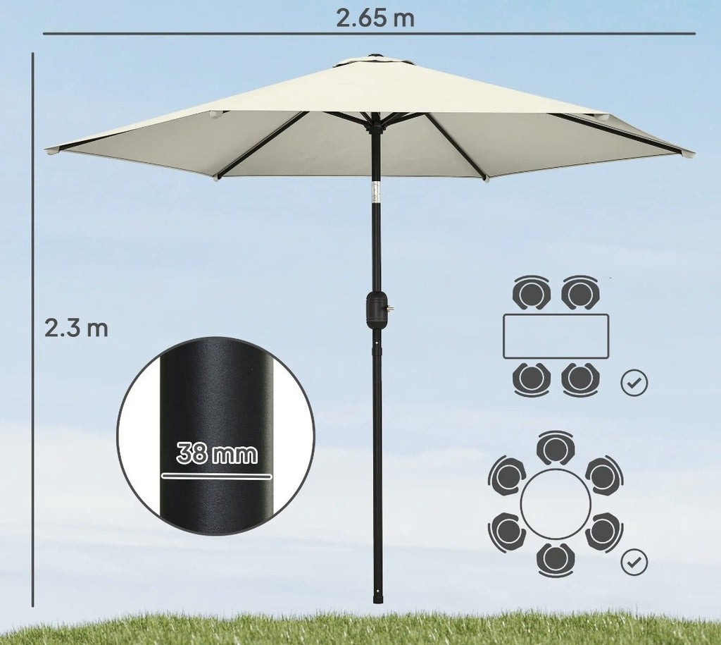 2.6m Garden Parasol with Tilt & Crank – Cream White