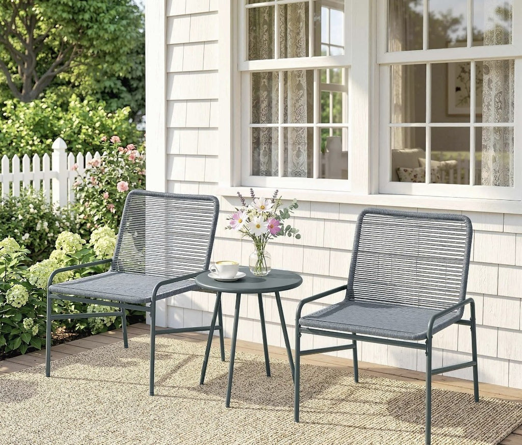 3-Piece Rattan Bistro Set | 2 Chairs & Round Coffee Table, Outdoor Garden