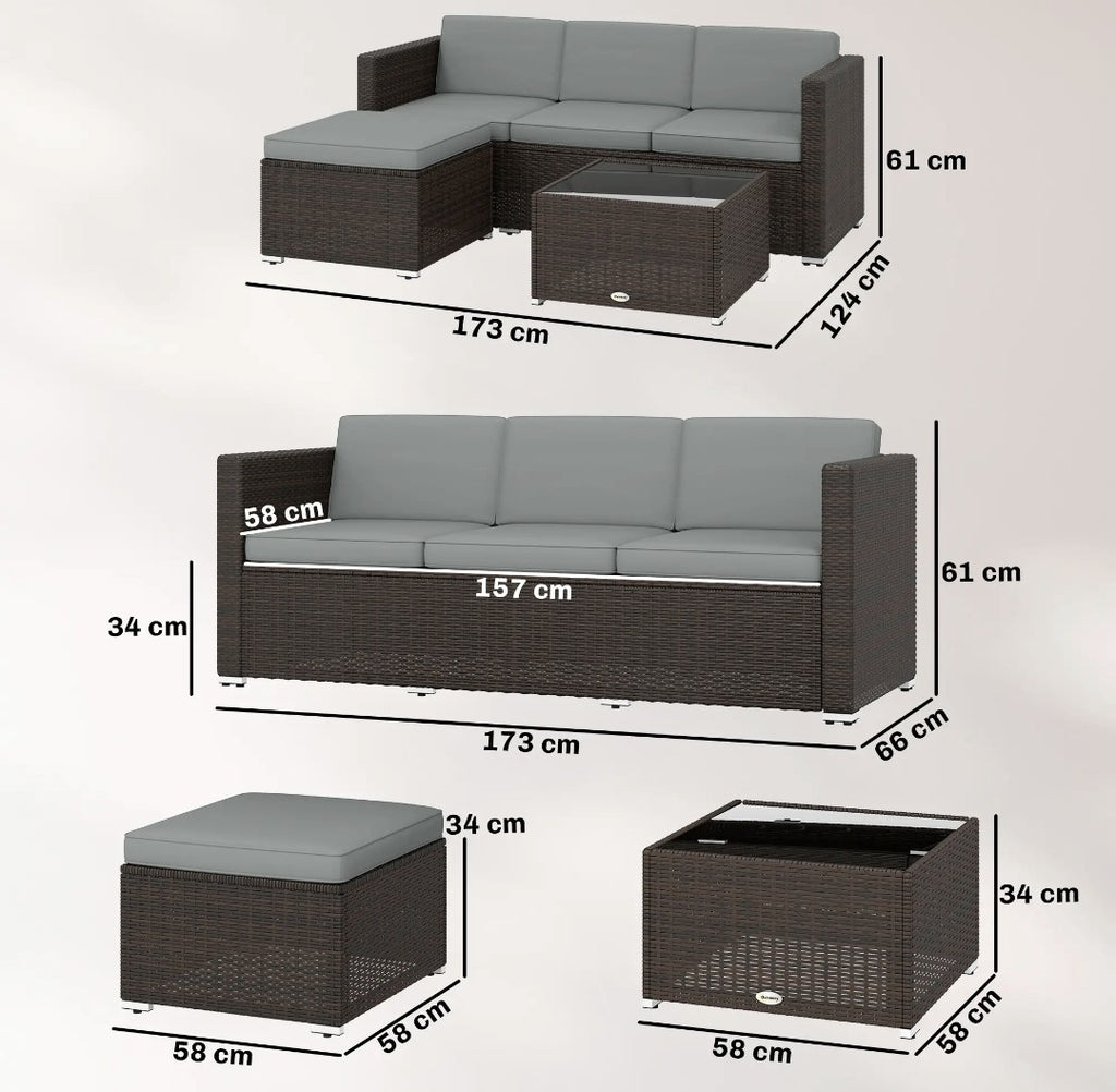 3-Piece PE Rattan Corner Sofa Set with Cushions | Light Grey