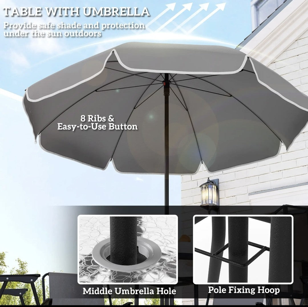 4-Seater Garden Furniture Set with Parasol – 6 Piece, Grey