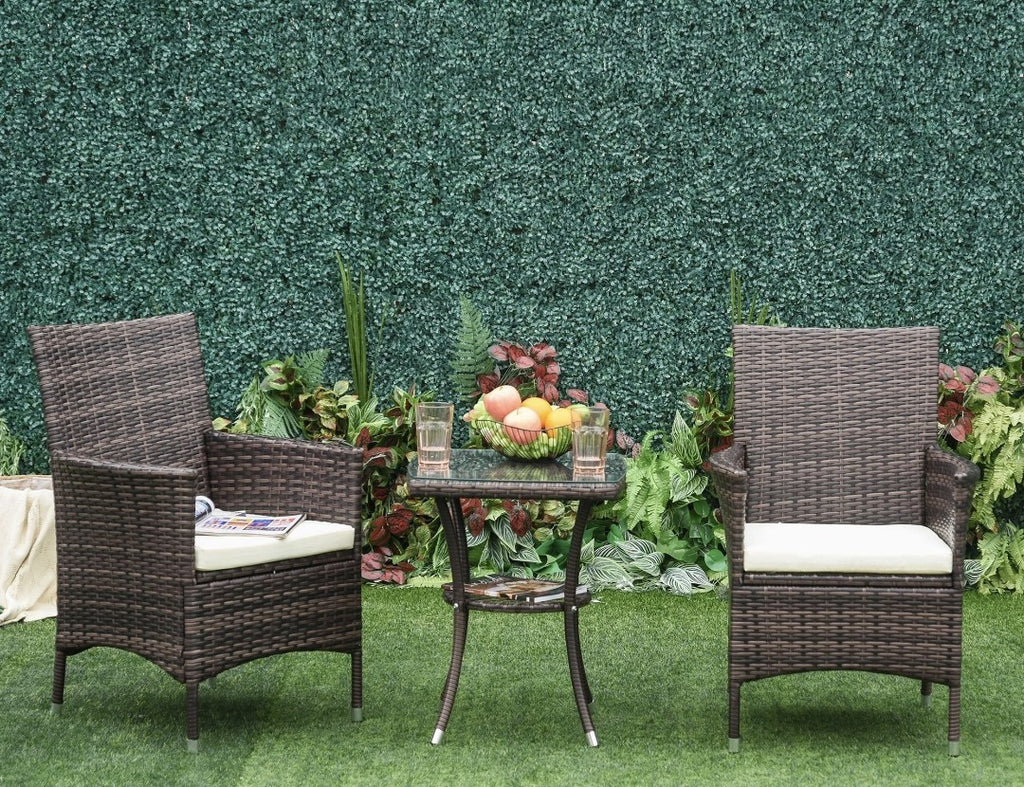 3-Piece Rattan Garden Bistro Set with 2-Tier Table | Brown