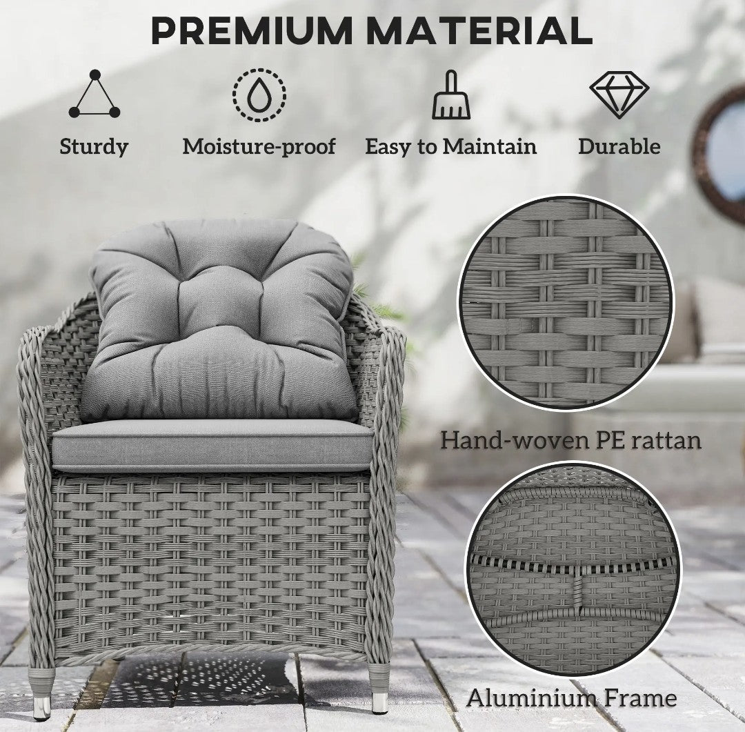 7-Piece Rattan Garden Dining Set – Light Grey | 6-Seater with Tempered Glass & Parasol Hole