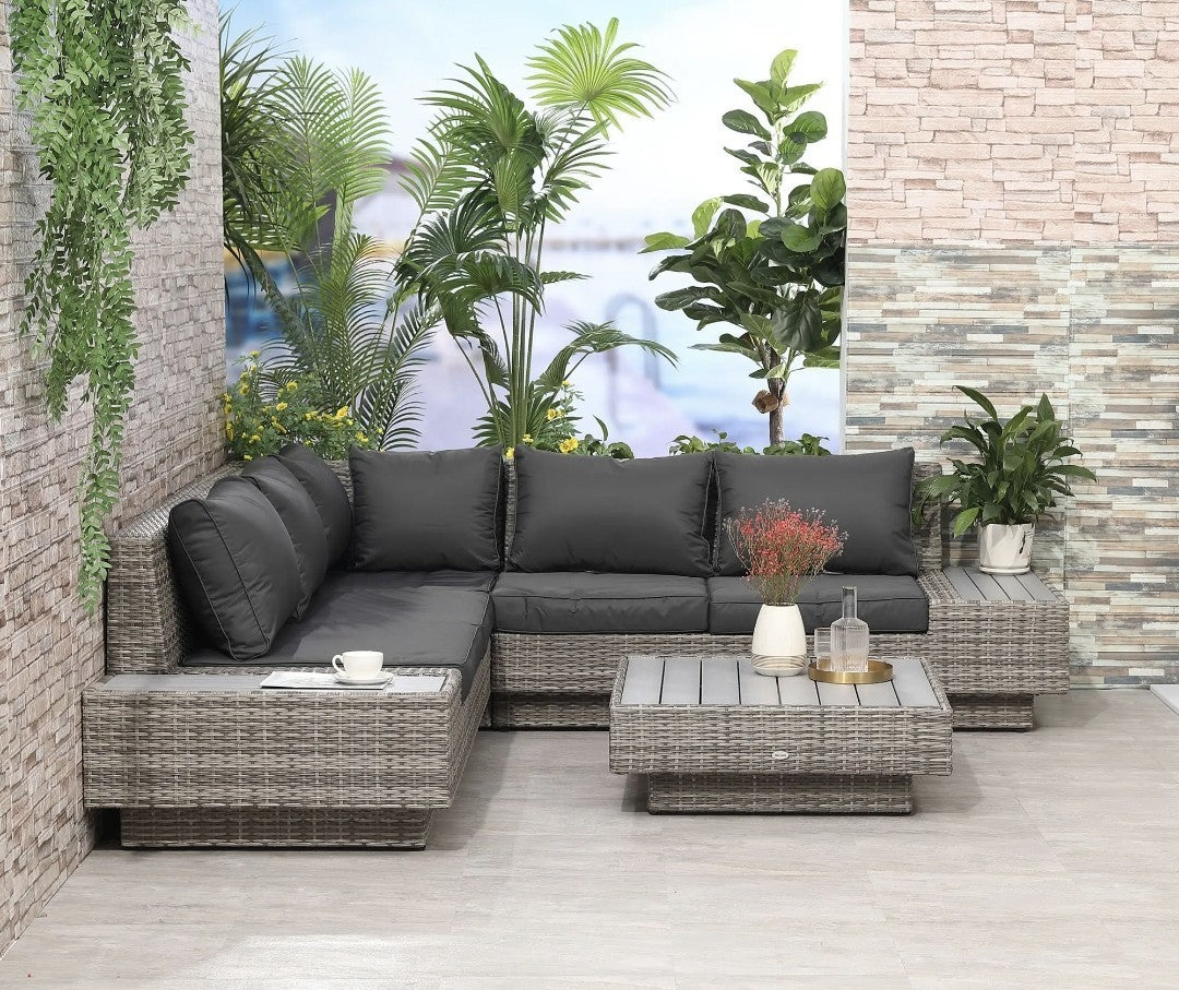 4-Piece Rattan Garden Corner Sofa & Coffee Table Set | Outdoor Sectional Furniture