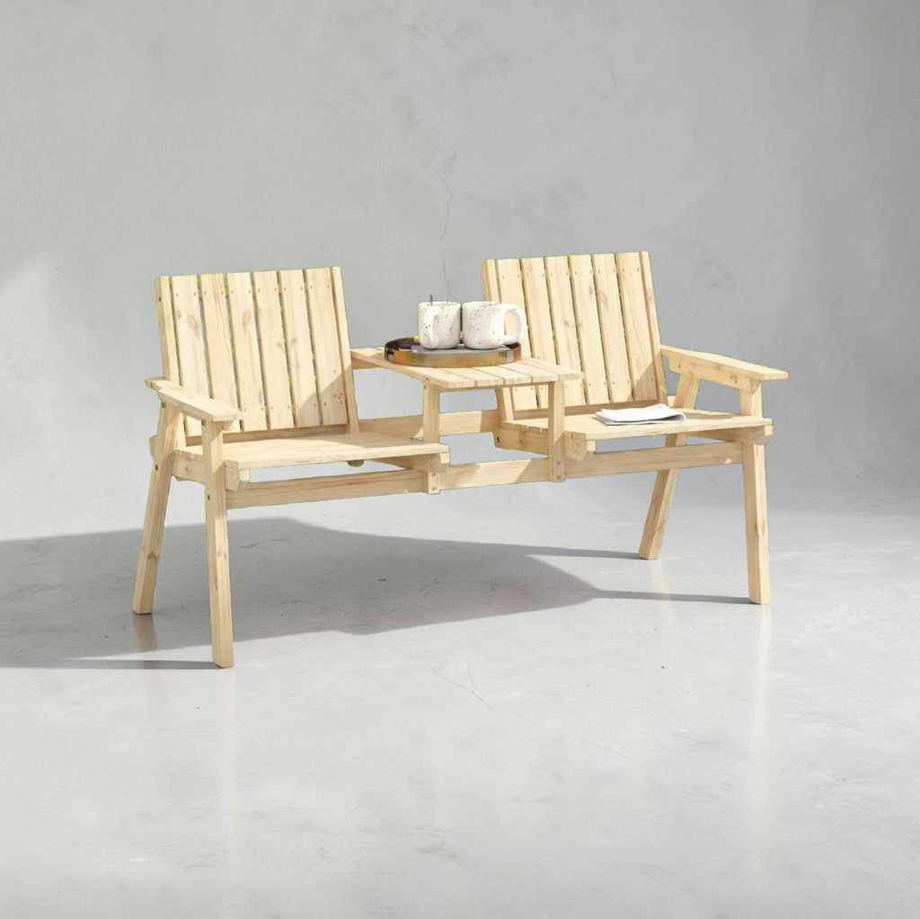 2-Seater Garden Loveseat with Middle Table | Wood Finish Patio Furniture