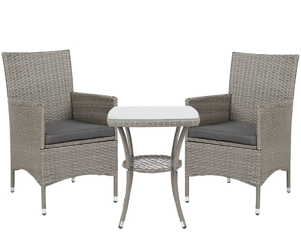 3-Piece Rattan Garden Bistro Set with 2-Tier Table | Grey