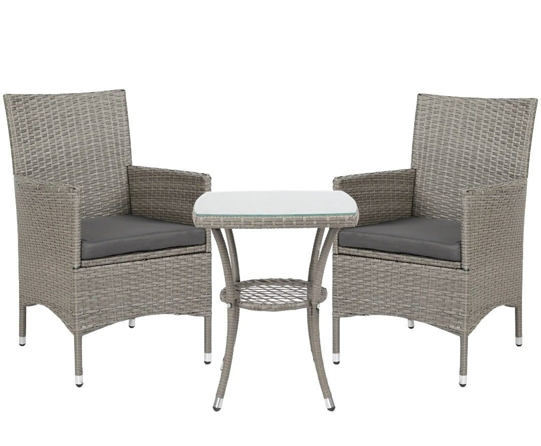 3-Piece Rattan Garden Bistro Set with 2-Tier Table | Grey