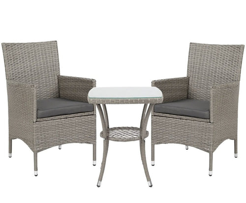 3-Piece Rattan Garden Bistro Set with 2-Tier Table | Grey