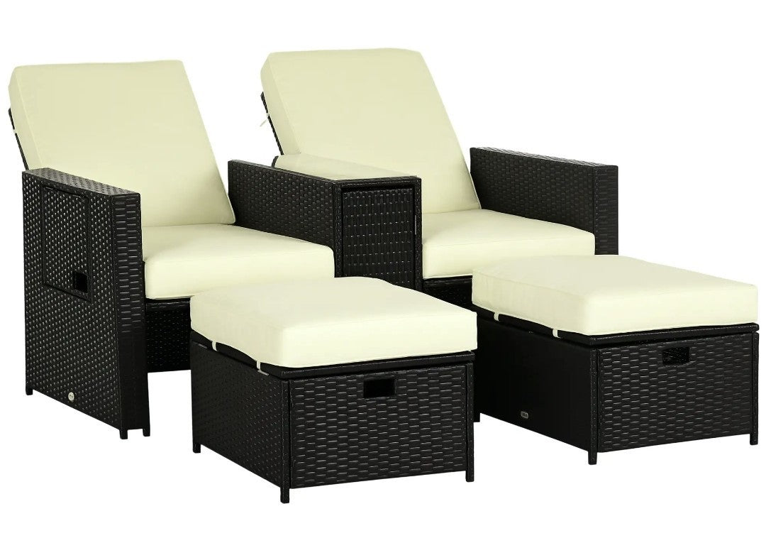 5-Piece PE Rattan Garden Sofa Set – Black with Beige Cushions