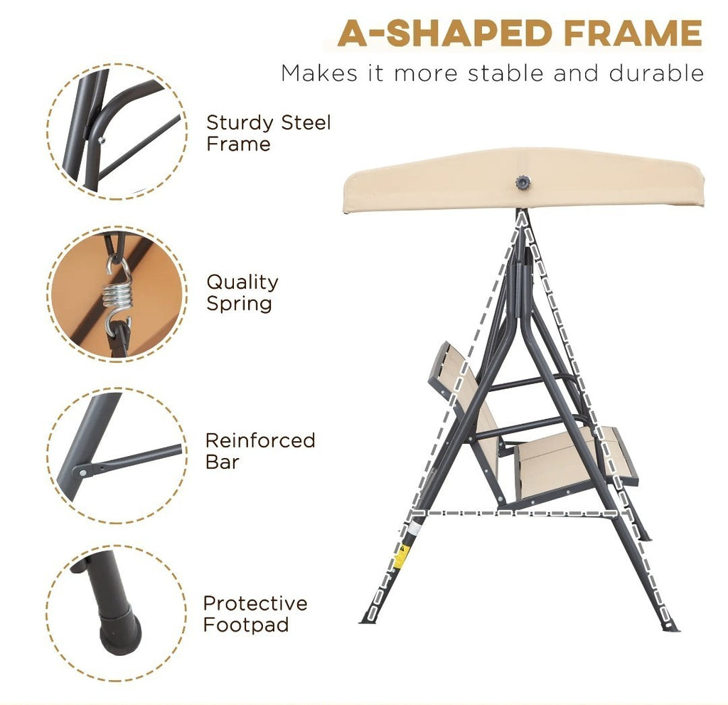 3-Seater Garden Swing Chair with Canopy – Beige