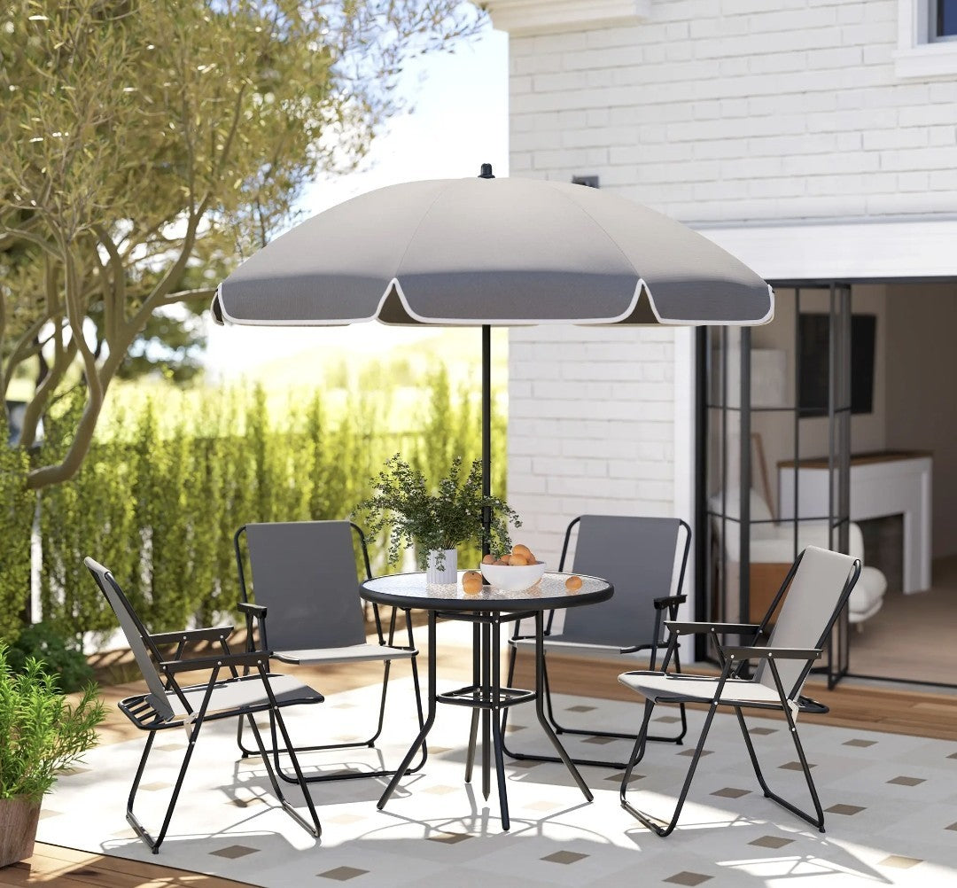 4-Seater Garden Furniture Set with Parasol – 6 Piece, Grey