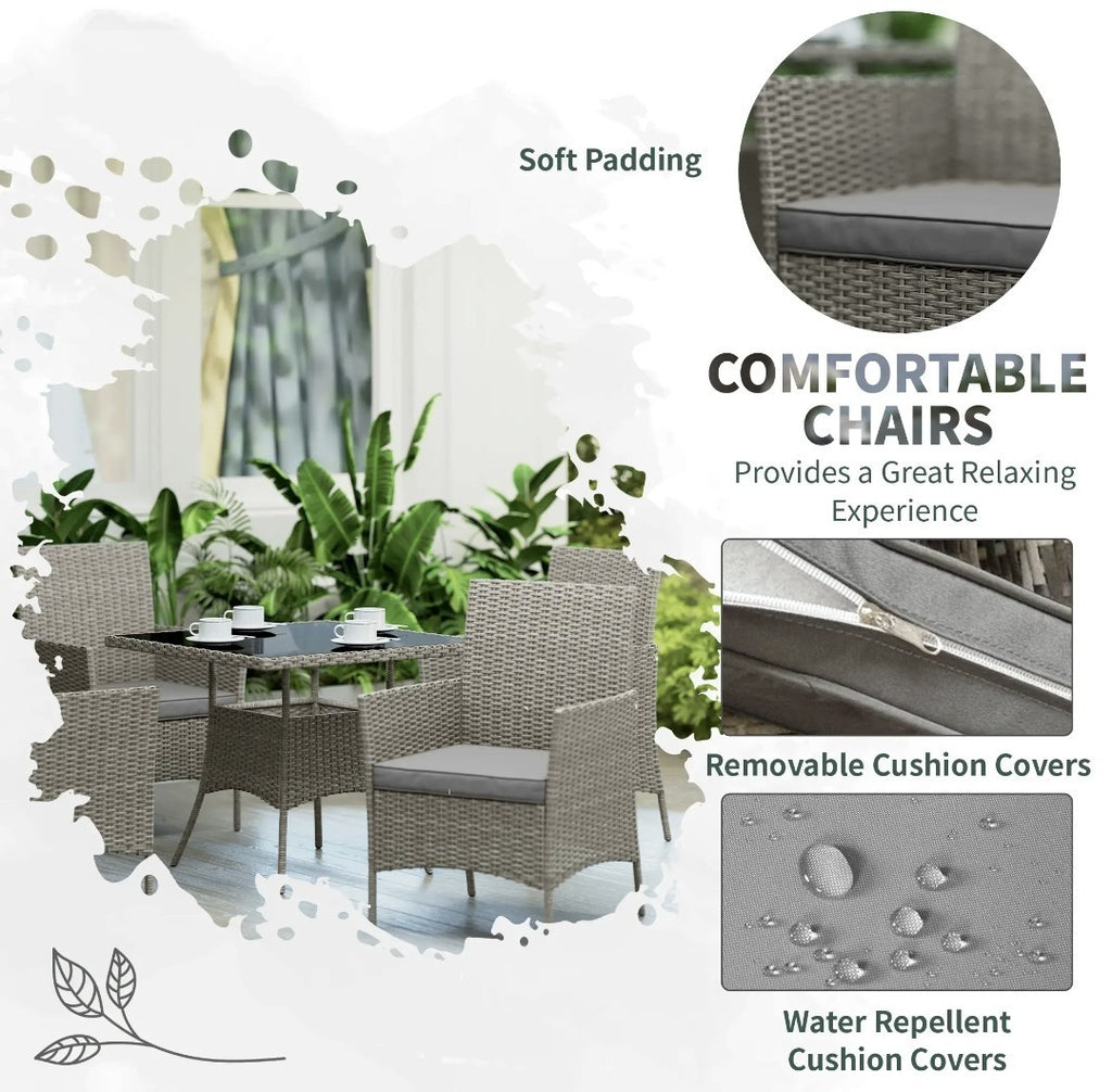 5-Piece Rattan Garden Dining Set with Cushions – Light Grey