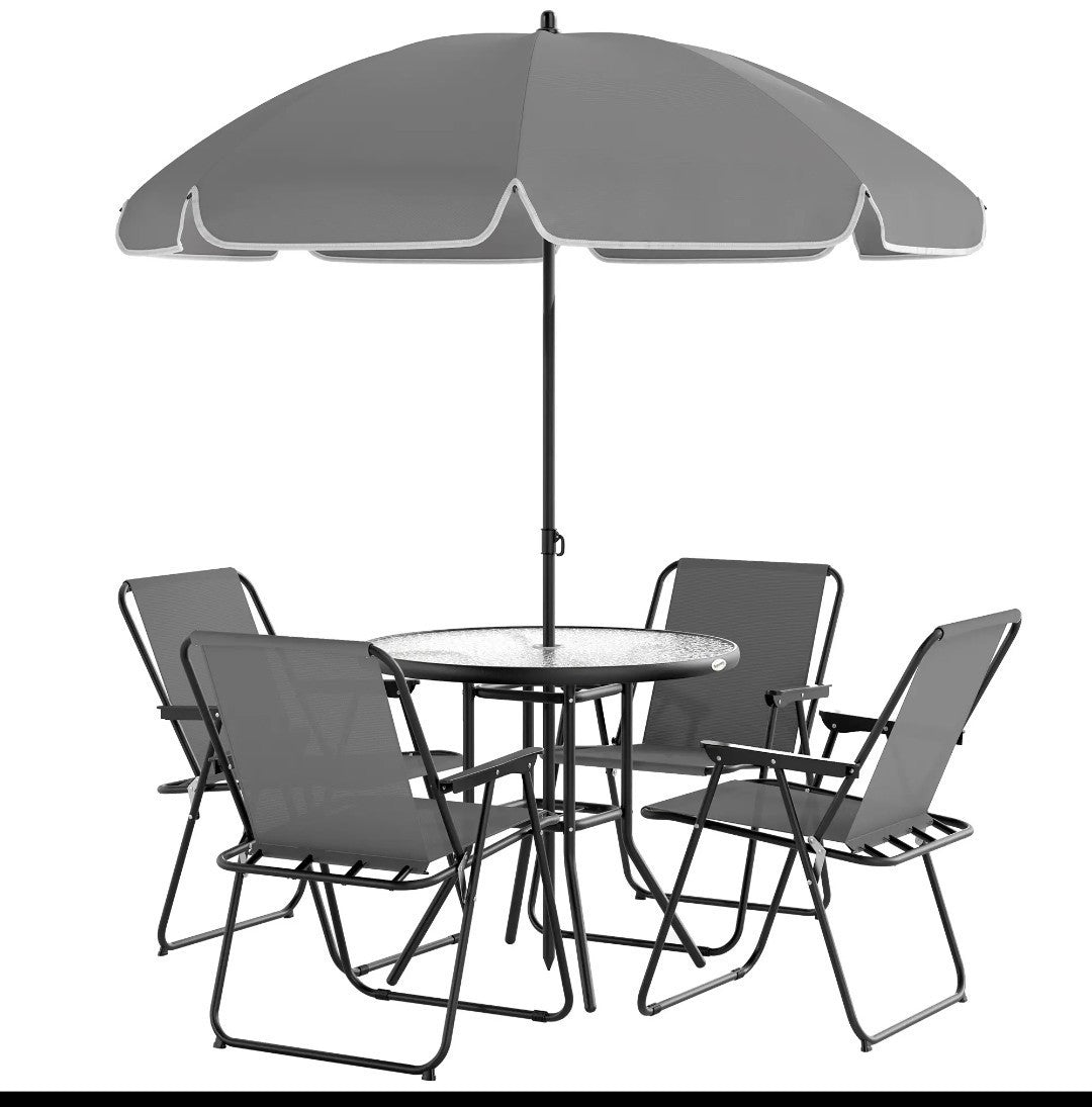 4-Seater Garden Furniture Set with Parasol – 6 Piece, Grey