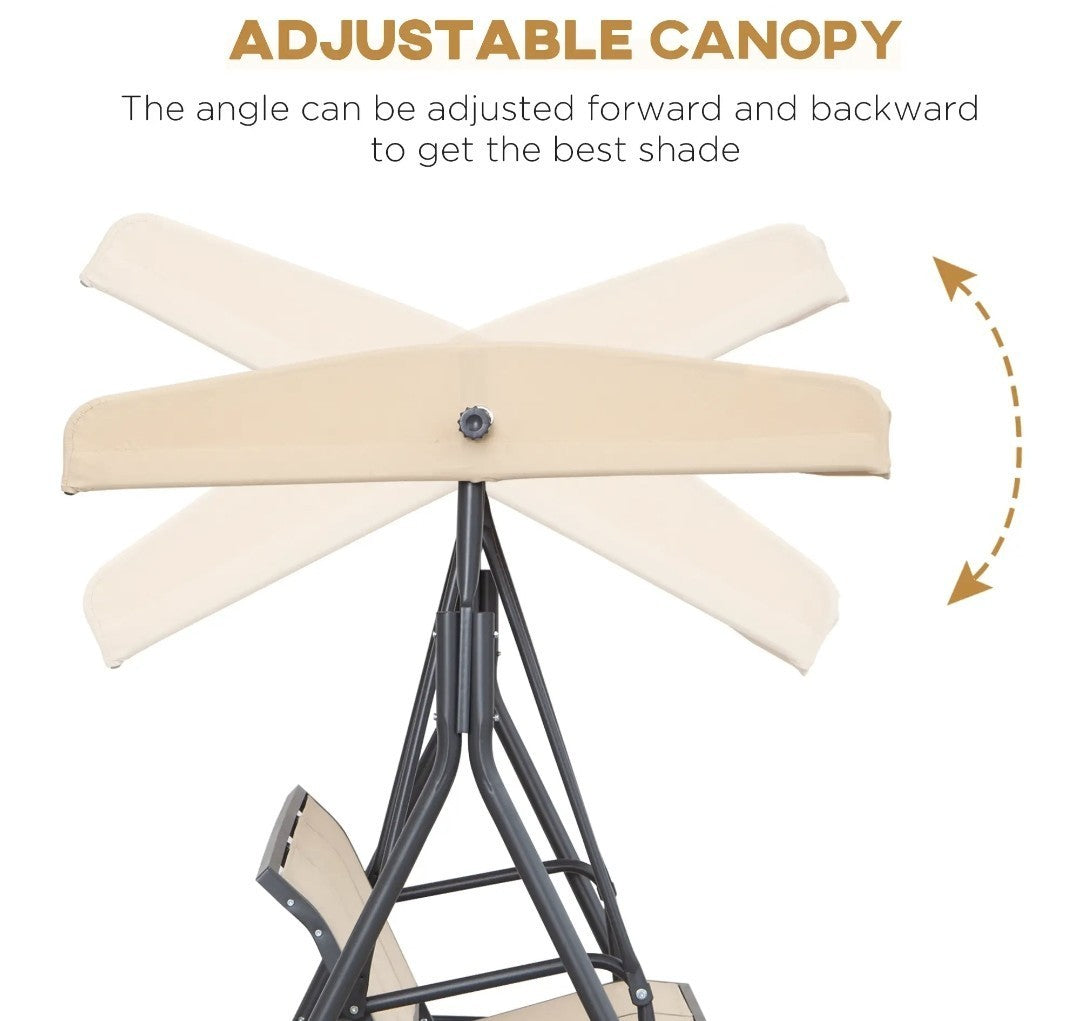 3-Seater Garden Swing Chair with Canopy – Beige