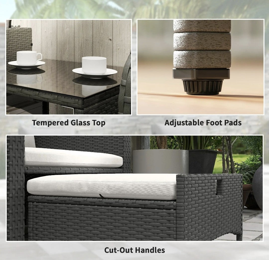 5-Piece Rattan Garden Sofa Set with 2-Tier Coffee Table – Cream White