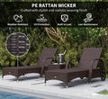 2x Rattan Sun Loungers with Adjustable Back, Wheels, Cushions, Headrest & Table