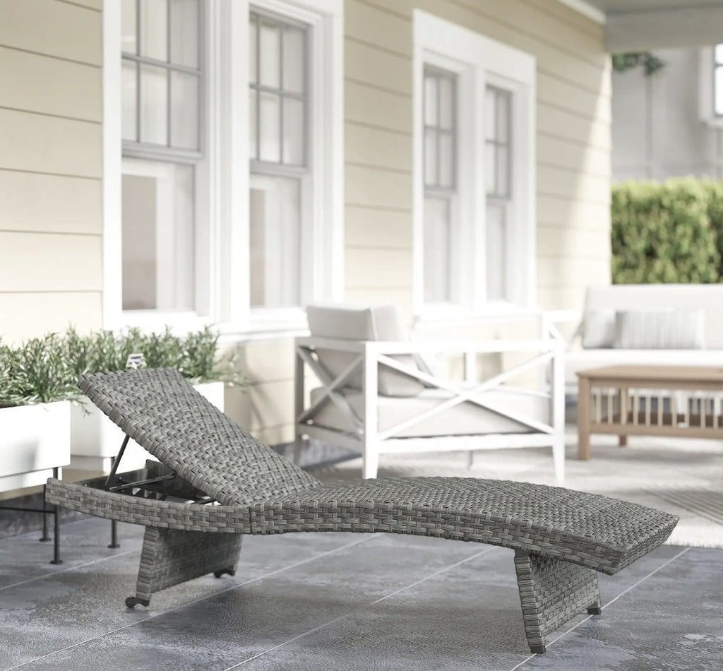 PE Rattan Sun Lounger – Mixed Grey | 4-Level Adjustable Recliner