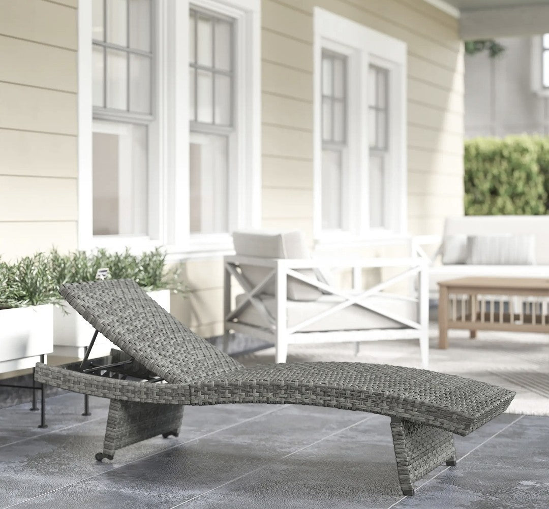 PE Rattan Sun Lounger – Mixed Grey | 4-Level Adjustable Recliner