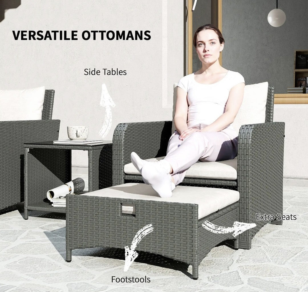 5-Piece Rattan Garden Sofa Set with 2-Tier Coffee Table – Cream White