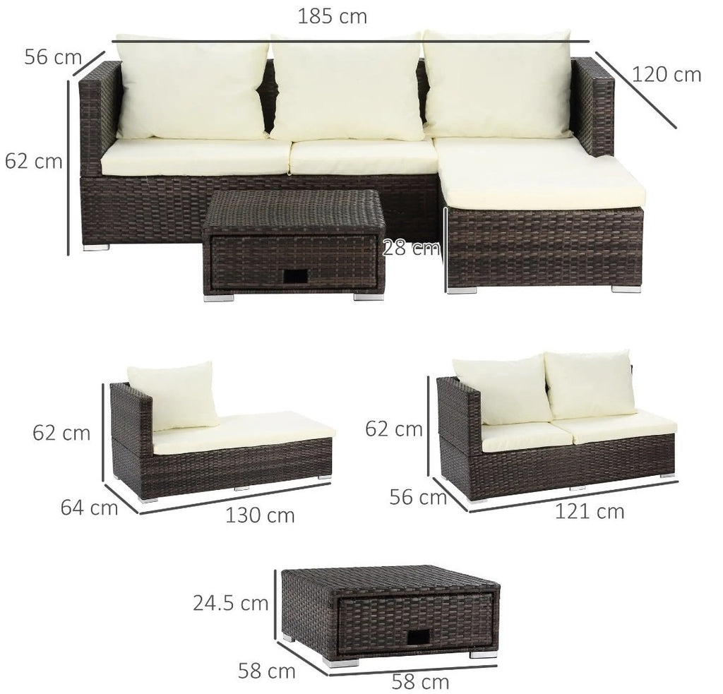 3-Piece Garden Sofa Set with Reclining Sofa & Storage Coffee Table – Brown | FSC Certified
