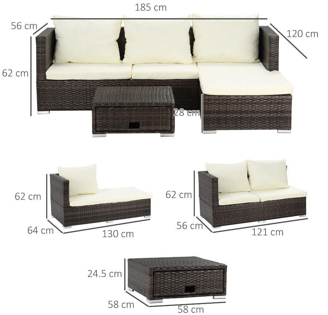 3-Piece Garden Sofa Set with Reclining Sofa & Storage Coffee Table – Brown | FSC Certified
