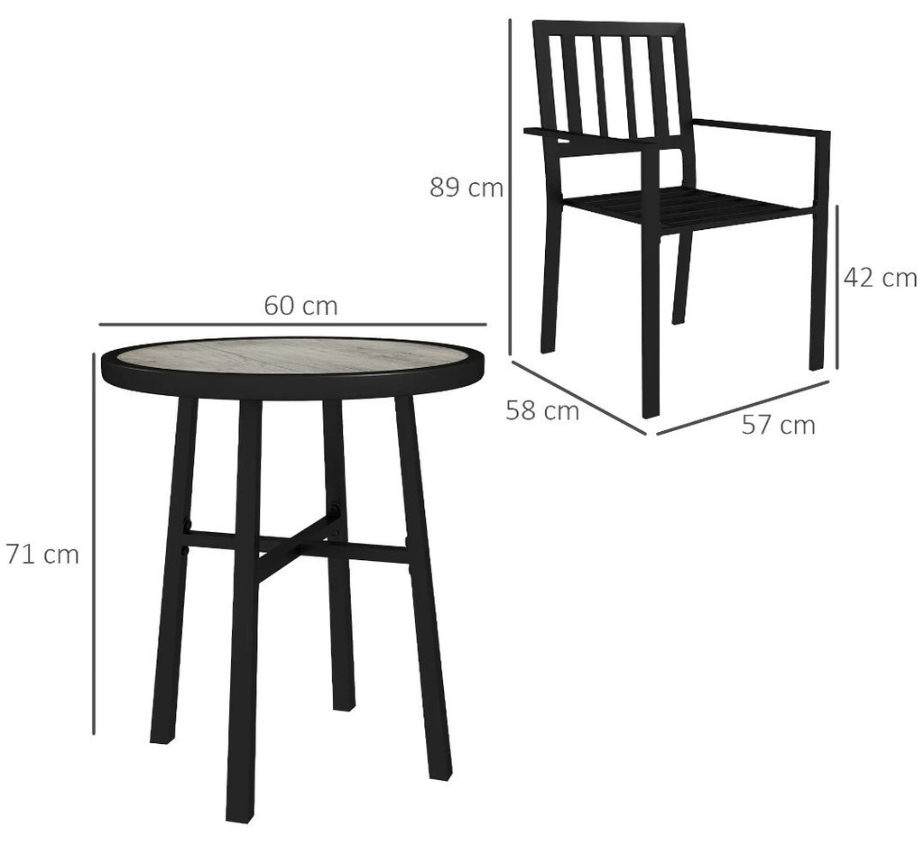 3-Piece Patio Garden Set | Plastic Top Table & Stackable Chairs | Galvanised Steel Frame