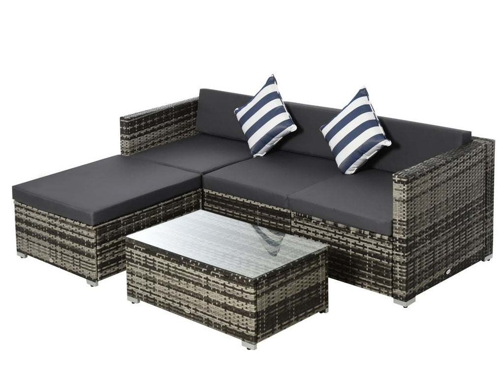 4-Seater Rattan Garden Sofa Set | Wicker Sectional with Cushions, Grey