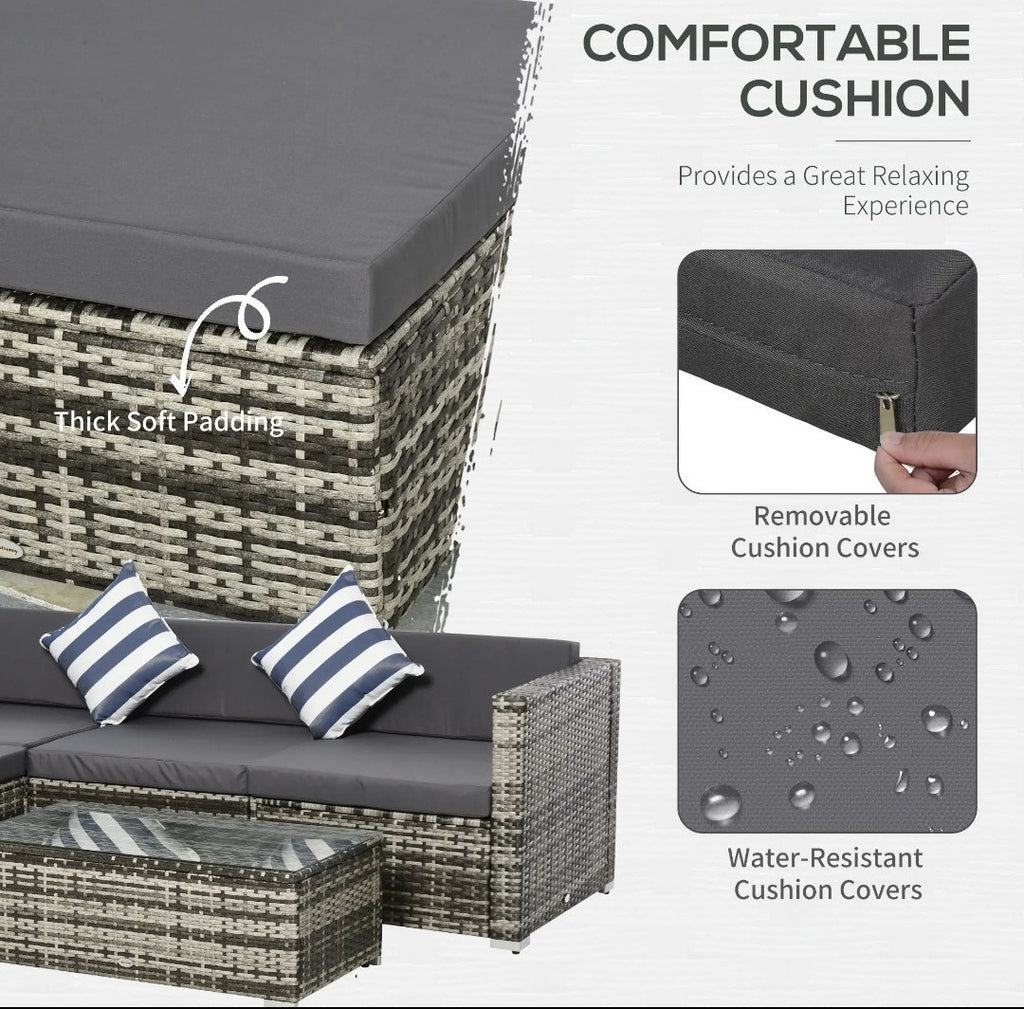 4-Seater Rattan Garden Sofa Set | Wicker Sectional with Cushions, Grey