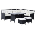 8-Seater Rattan Corner Garden Furniture Set with Table & Cushions | Black