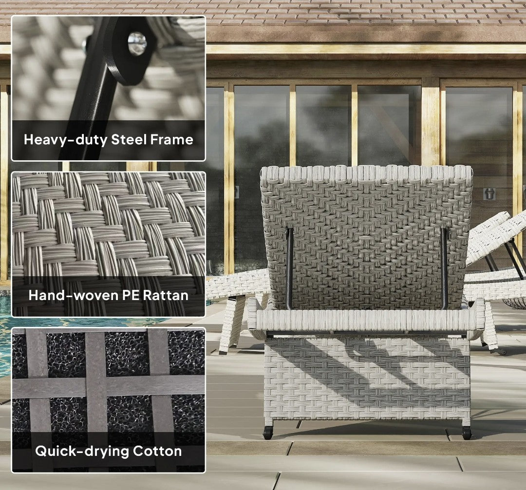 PE Rattan Sun Lounger – Grey | 4-Level Adjustable Recliner