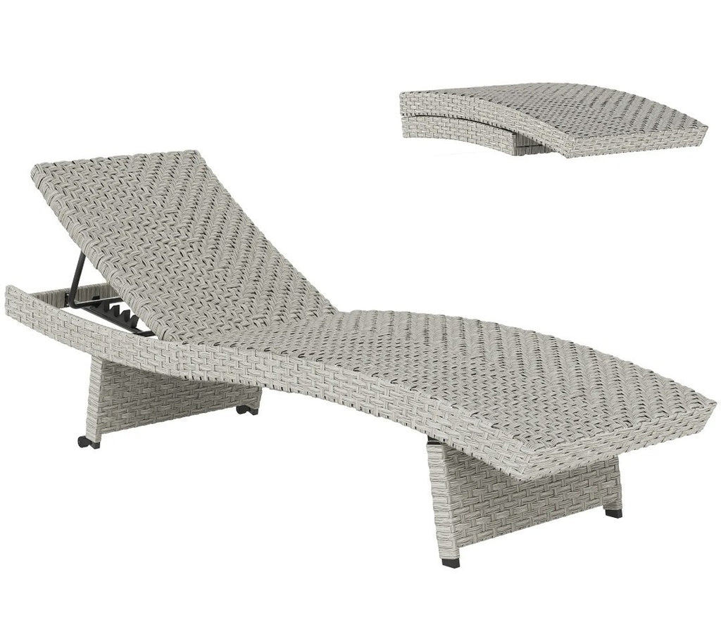 PE Rattan Sun Lounger – Grey | 4-Level Adjustable Recliner