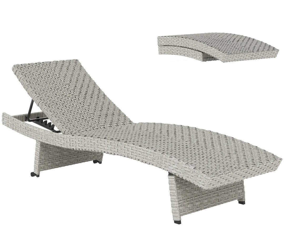 PE Rattan Sun Lounger – Grey | 4-Level Adjustable Recliner