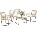 4-Piece Rattan Garden Set | Loveseat, Armchairs & Coffee Table | Natural Wood