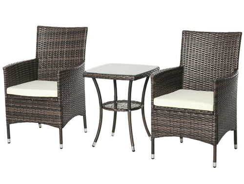3-Piece Rattan Garden Bistro Set with 2-Tier Table | Brown