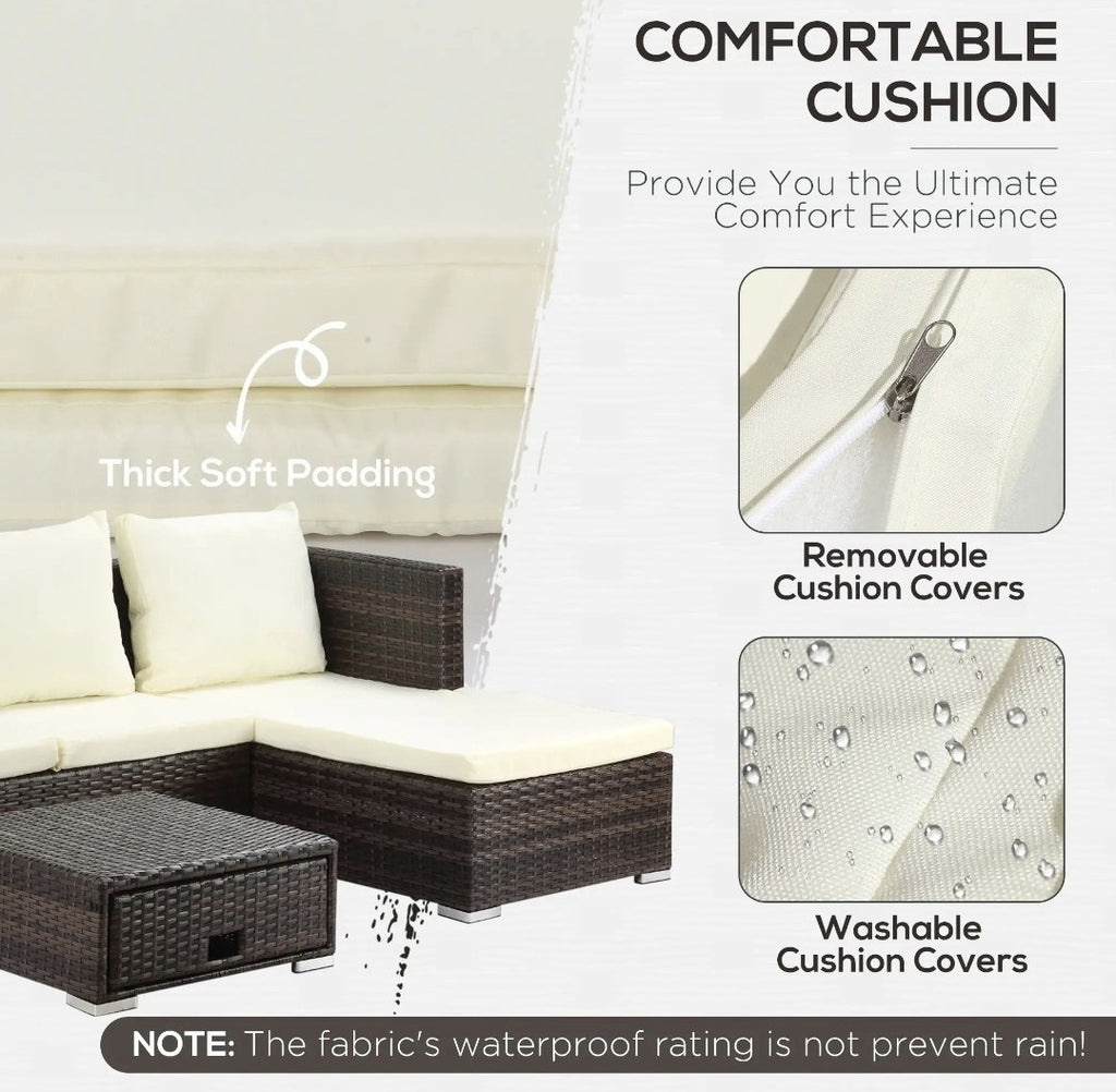 3-Piece Garden Sofa Set with Reclining Sofa & Storage Coffee Table – Brown | FSC Certified