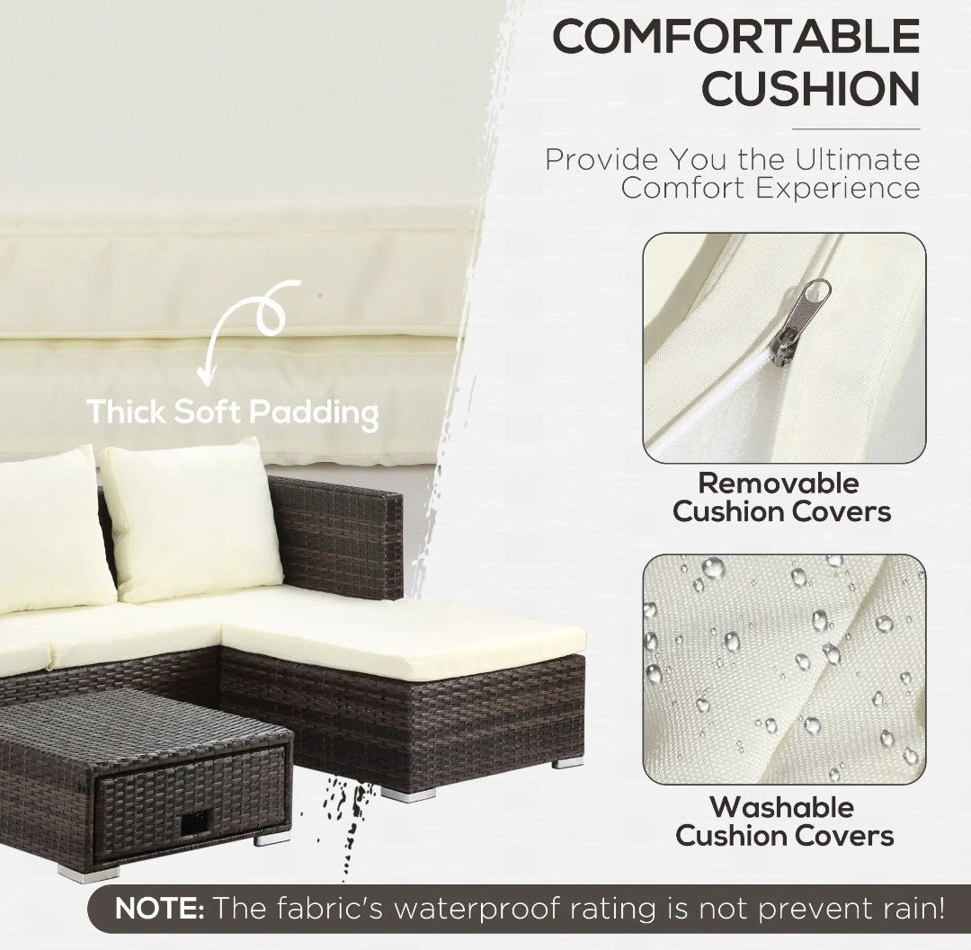 3-Piece Garden Sofa Set with Reclining Sofa & Storage Coffee Table – Brown | FSC Certified