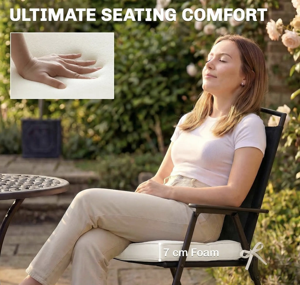 Garden Chair Seat Cushions | Set of 2 | 7cm Foam | Water-Resistant | Cream White