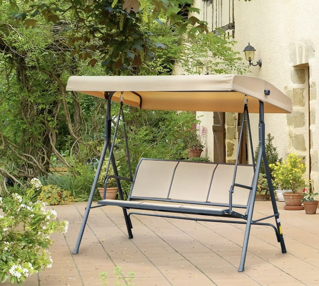 3-Seater Garden Swing Chair with Canopy – Beige