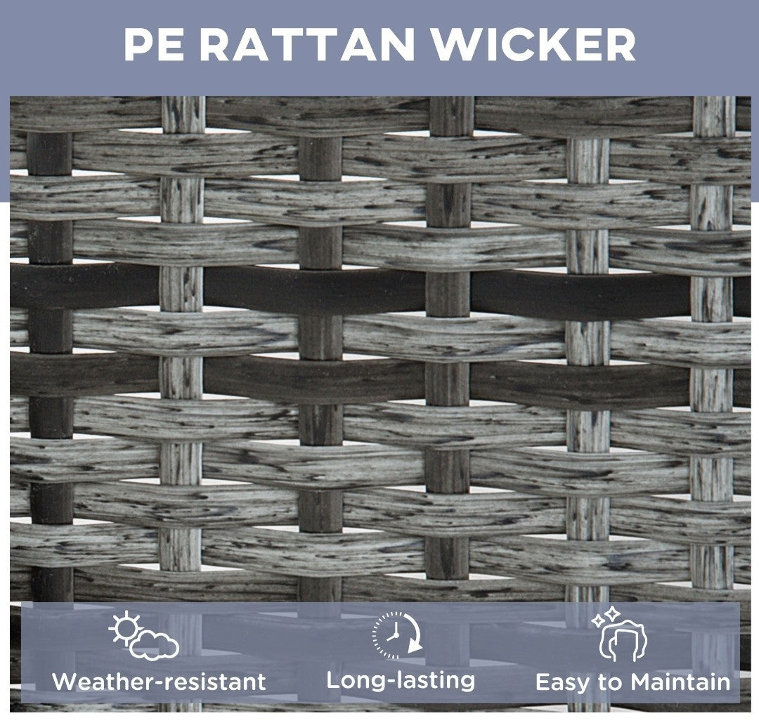 3-Piece PE Rattan Sun Lounger Set – Grey | Wheeled Recliner with Cushions