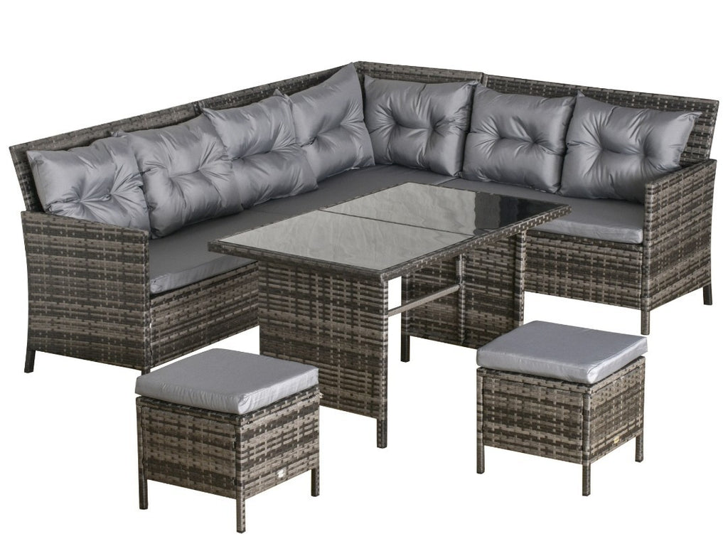 8-Seater Rattan Garden Sofa Set | Tempered Glass Table & Thick Cushions