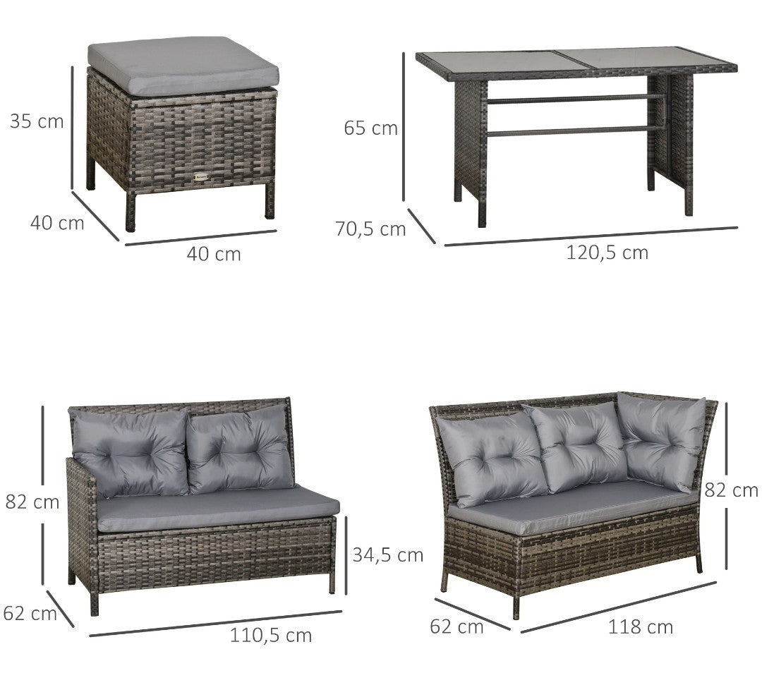 8-Seater Rattan Garden Sofa Set | Tempered Glass Table & Thick Cushions