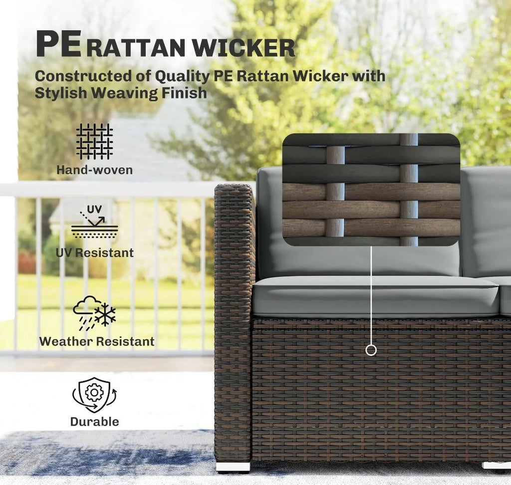 3-Piece PE Rattan Corner Sofa Set with Cushions | Light Grey