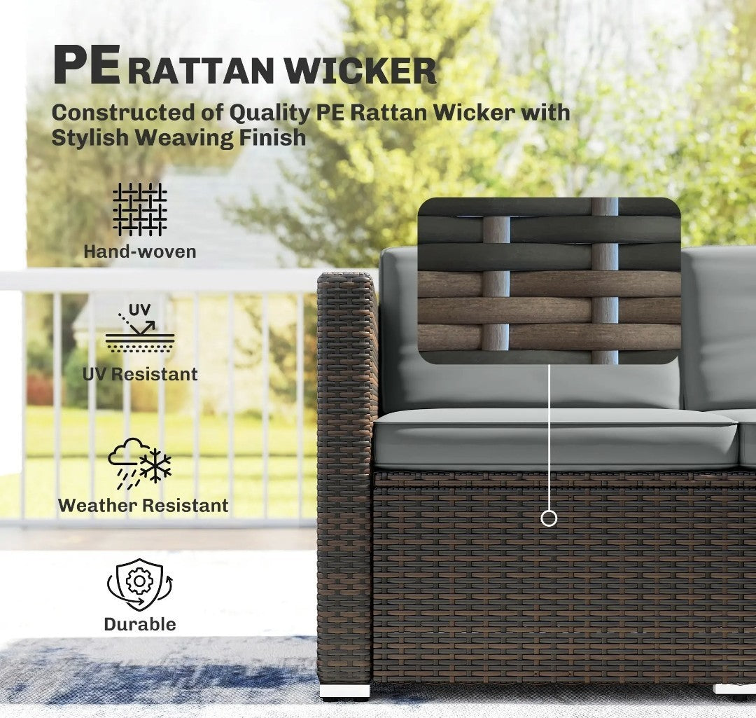 3-Piece PE Rattan Corner Sofa Set with Cushions | Light Grey